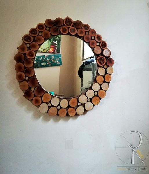 Kütük Dilimli Yuvarlak Ayna - 35 cm - QA01-07