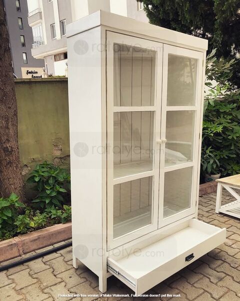 Camlı Kapaklı Beyaz Ahşap Dolap - RBD025