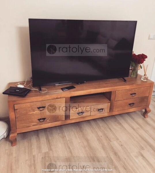 Masif Ahşap 6 Çekmeceli TV Sehpası - RTV013