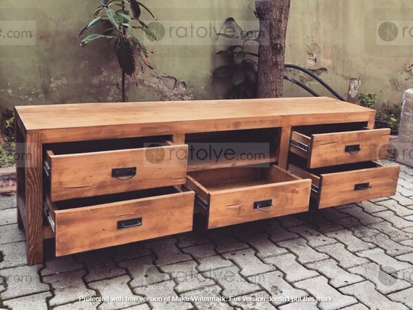 Masif Ahşap 5 Çekmeceli TV Sehpası - RTV001 - 140 cm - 2