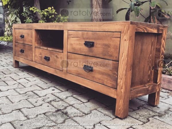 Masif Ahşap 5 Çekmeceli TV Sehpası - RTV001 - 140 cm - 1