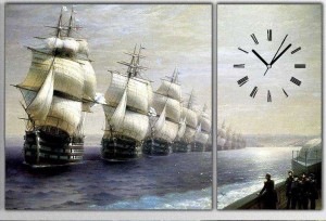 2 Parçalı Asimetrik Tablo Saat - Gemiler2 - Ayvazovski - Thumbnail
