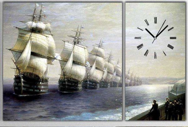 2 Parçalı Asimetrik Tablo Saat - Gemiler2 - Ayvazovski